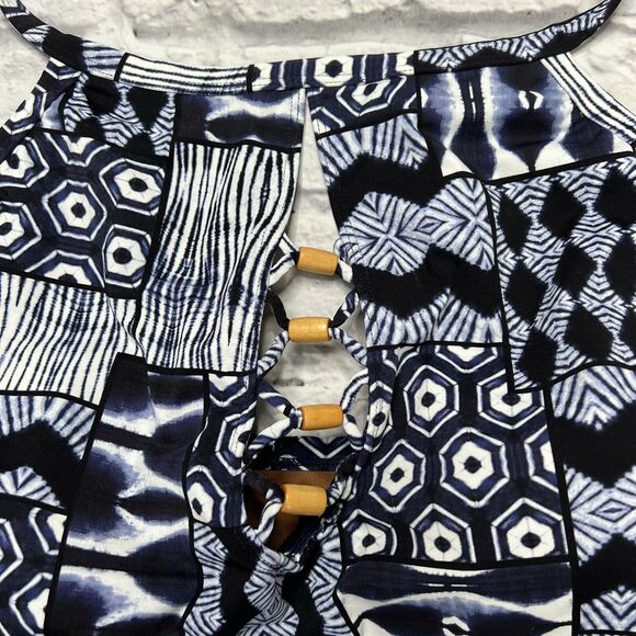 Bleu Rod Beattie Blue Ikat Plus 20W High Neck Lattice-Front Tankini Top Slimming - Picture 3 of 6